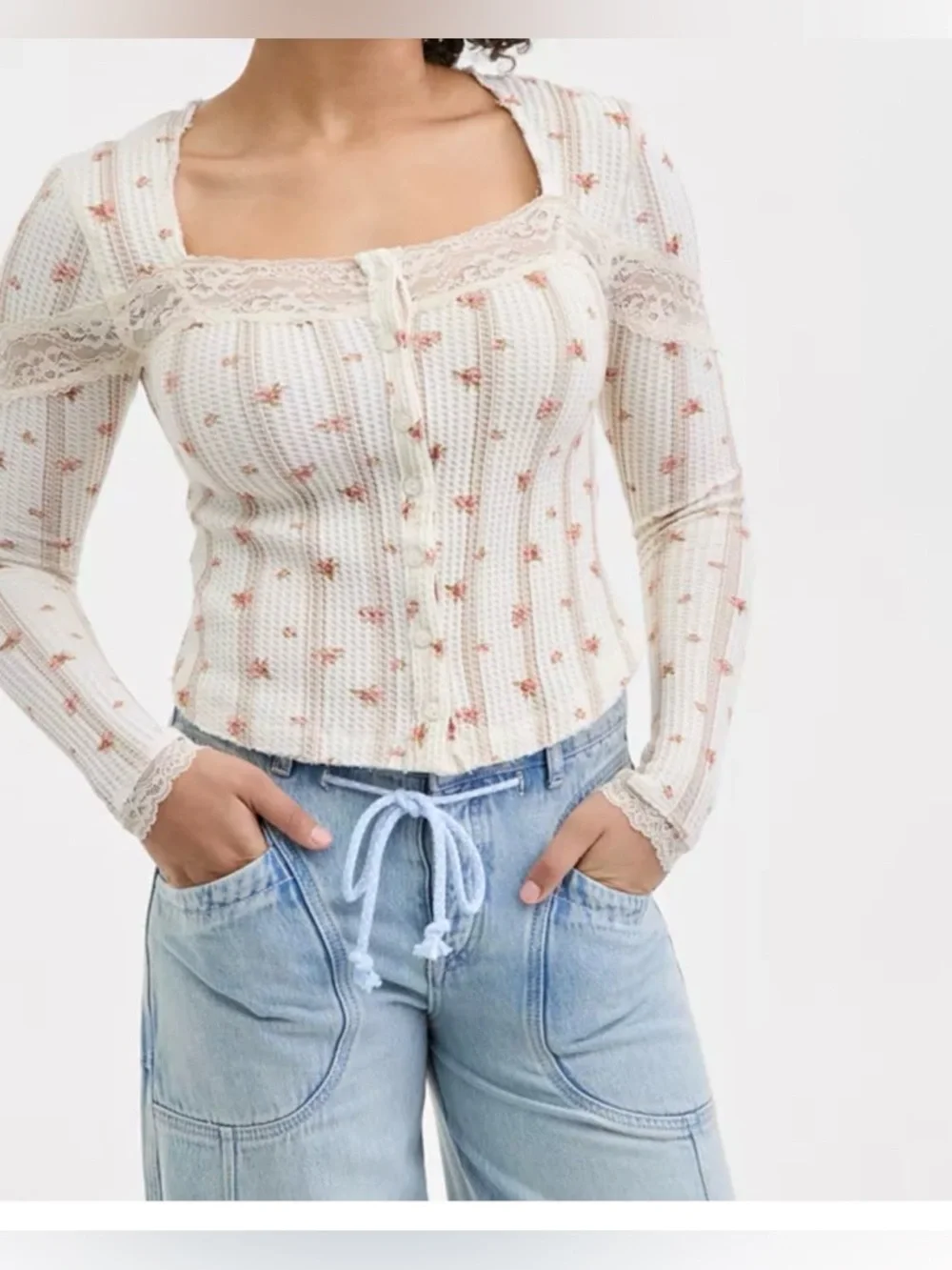 Free People Women's Lets Party Cardi-Print Square Neck Top